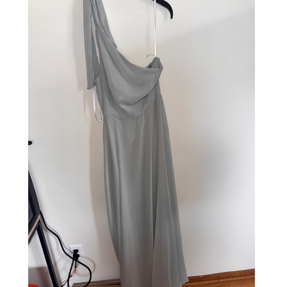 After Six One Shoulder Maxi Dress Willow Green Chiffon Bridesmaid 1561 Sz 0R - Picture 3 of 8